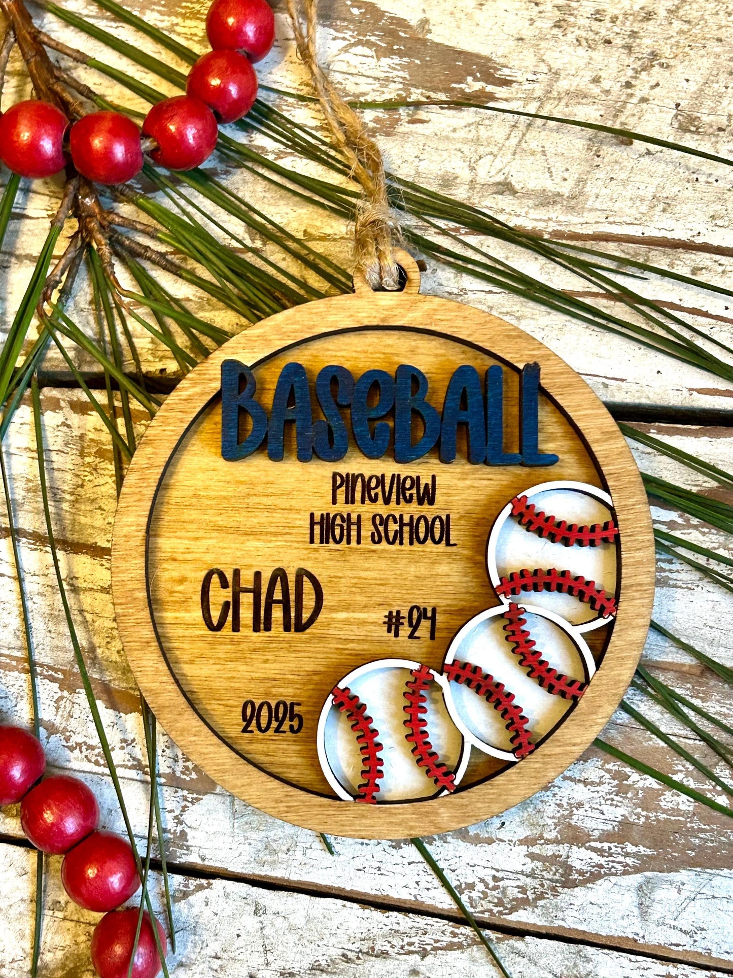 Personalized Baseball Player Christmas Tree Ornament | Gift for High School Baseball Team | Custom Baseball Coach | Senior Baseball Gift