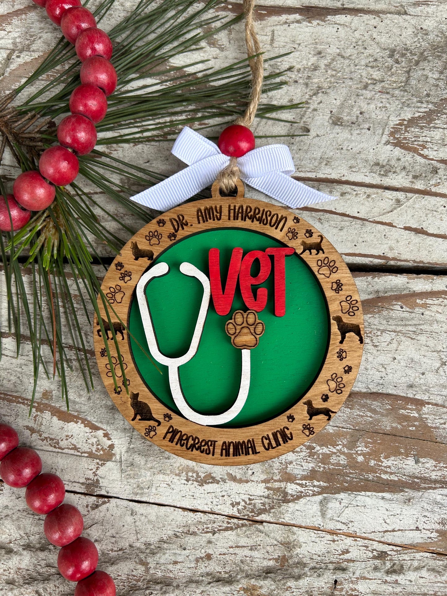 Personalized Veterinarian Christmas Tree Ornament | Holiday Present For Animal Care | Appreciation Gift Dog Cat Horse | Vet Graduation Gift
