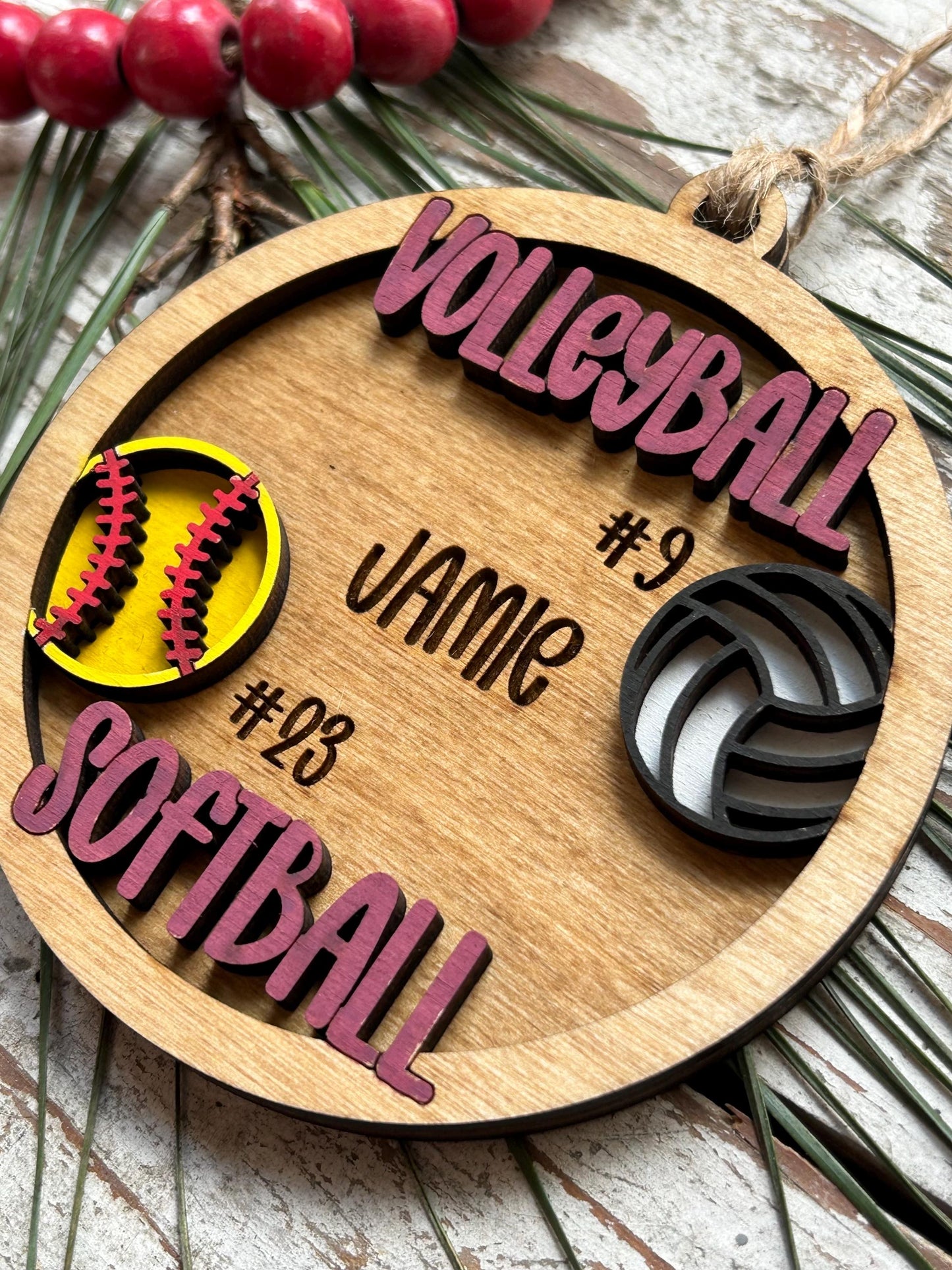 Personalized Multi Sport Volleyball Softball Player Christmas Tree Ornament | Gift for High School Team | Custom Coach | Senior