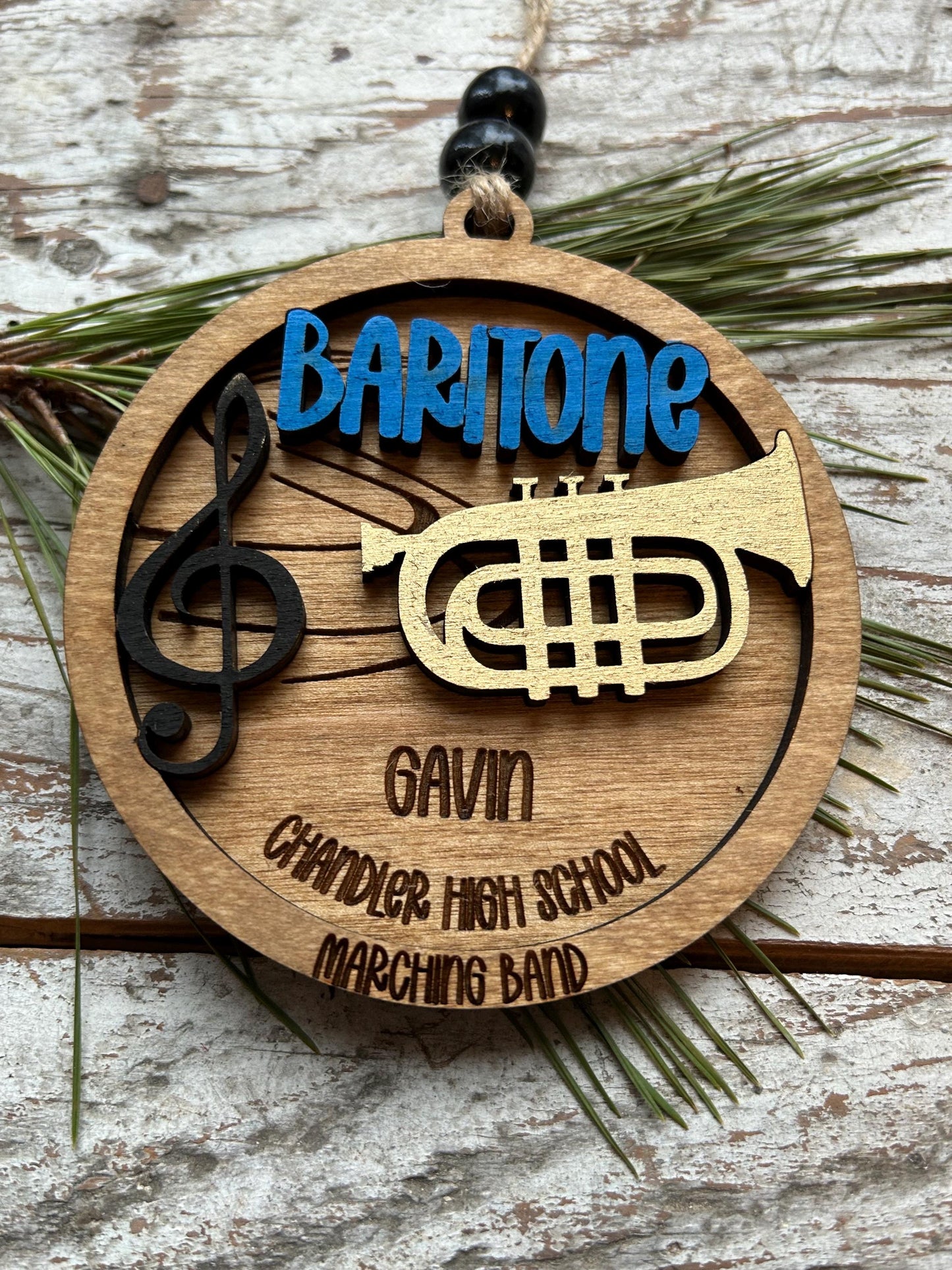 Personalized Baritone Marching Band Christmas Tree Ornament | Brass Music Instrument Ornament | Custom Band Gift | Gift for Band Director