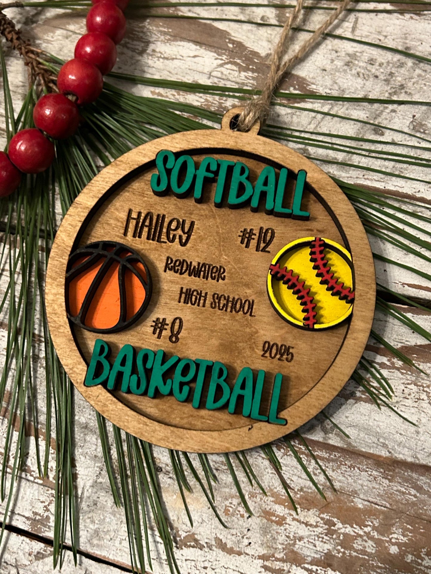 Personalized Multi Sport Softball Basketball Player Christmas Tree Ornament | Gift for High School Team | Custom Coach | Senior