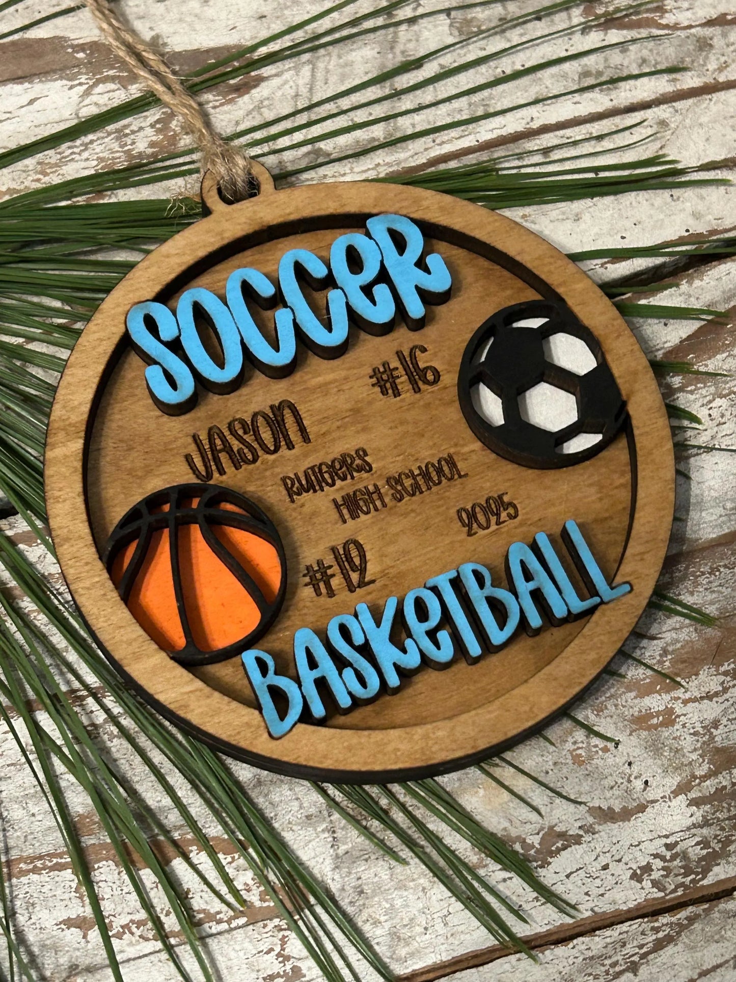 Personalized Soccer Basketball Player Christmas Tree Ornament | Gift for Multi Sport High School Athlete| Senior Soccer Basketball 2 Sport
