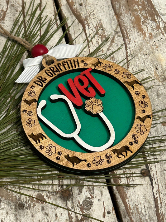 Personalized Veterinarian Christmas Tree Ornament | Holiday Present For Animal Care | Appreciation Gift Dog Cat Horse | Vet Graduation Gift