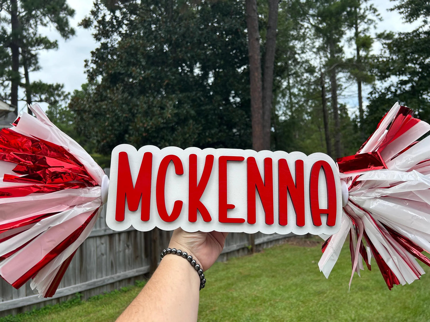 Personalized Cheer Stick with Pom Poms | Game Day School Spirit Sign | Custom Name Cheer Sign | Sports Mom Sign | College Graduation Cheer