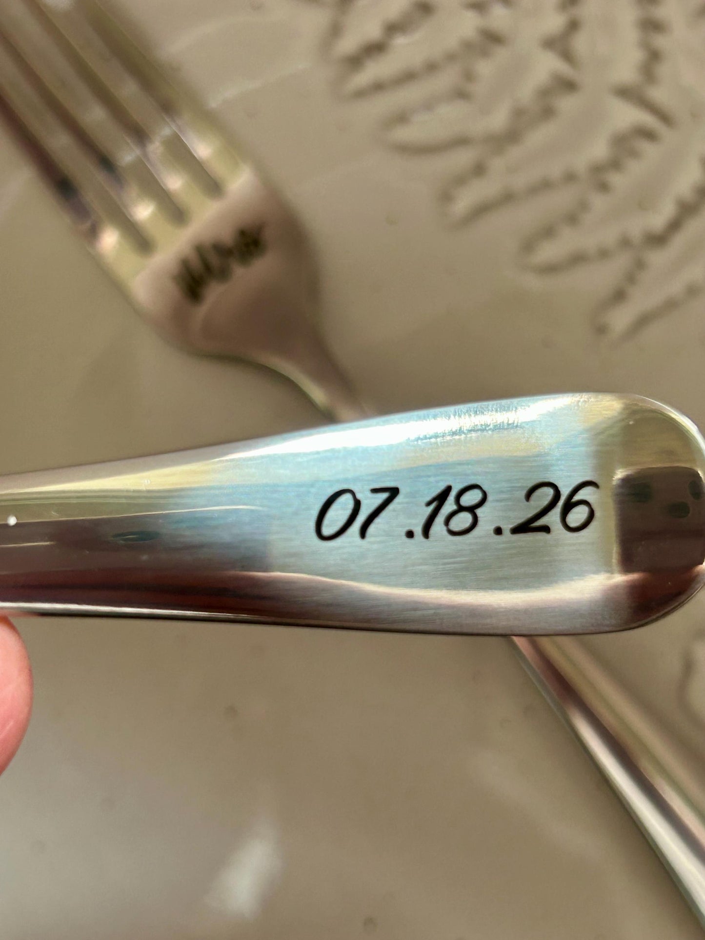 Personalized Mr. and Mrs. Wedding Day Forks | Bride and Groom Wedding Cake Utensil Set | Engraved Stainless Steel Dessert Fork