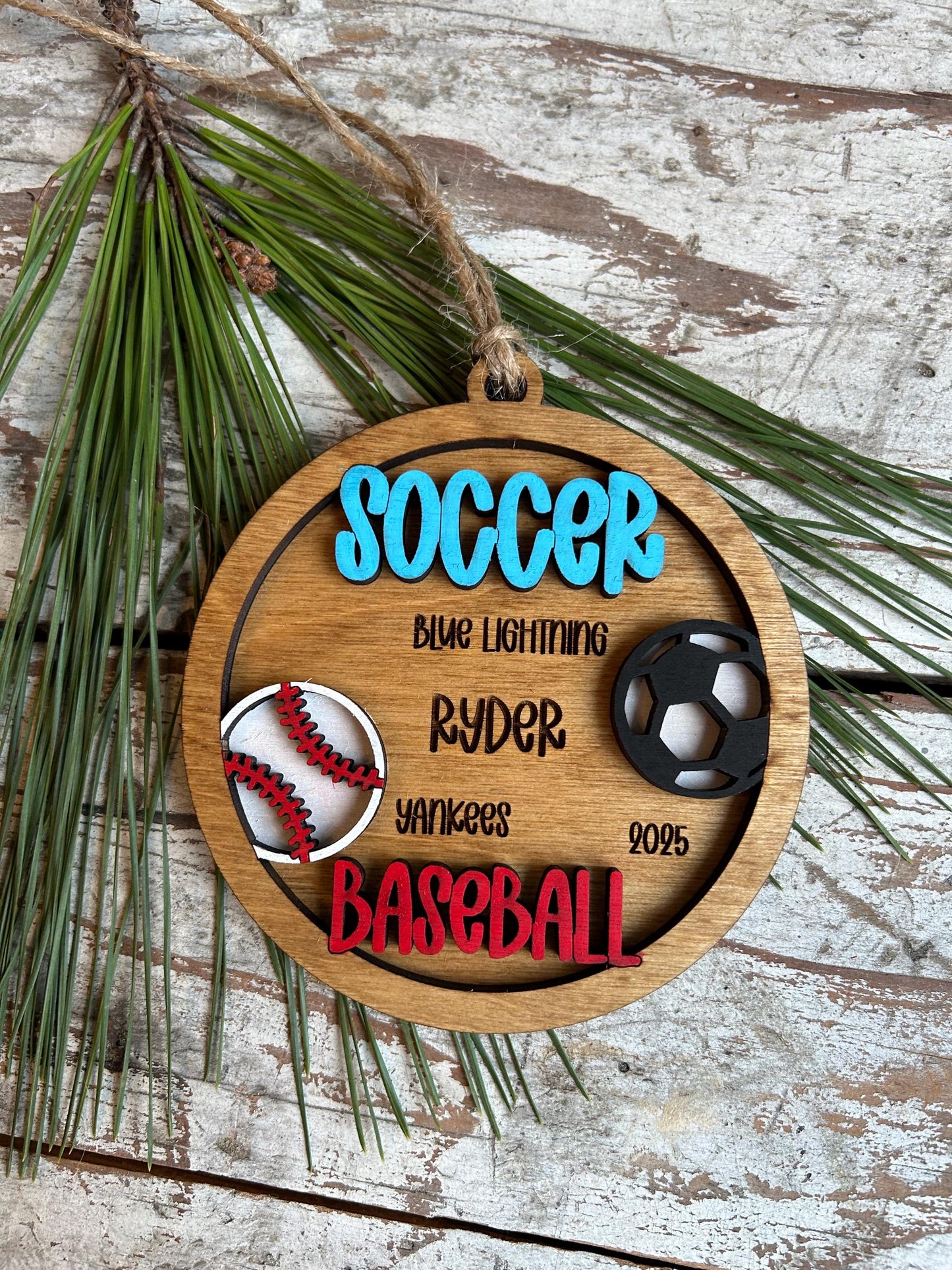 Personalized Soccer Baseball Player Christmas Tree Ornament | Gift for Multi Sport High School Athlete| Senior Soccer Baseball 2 Sport
