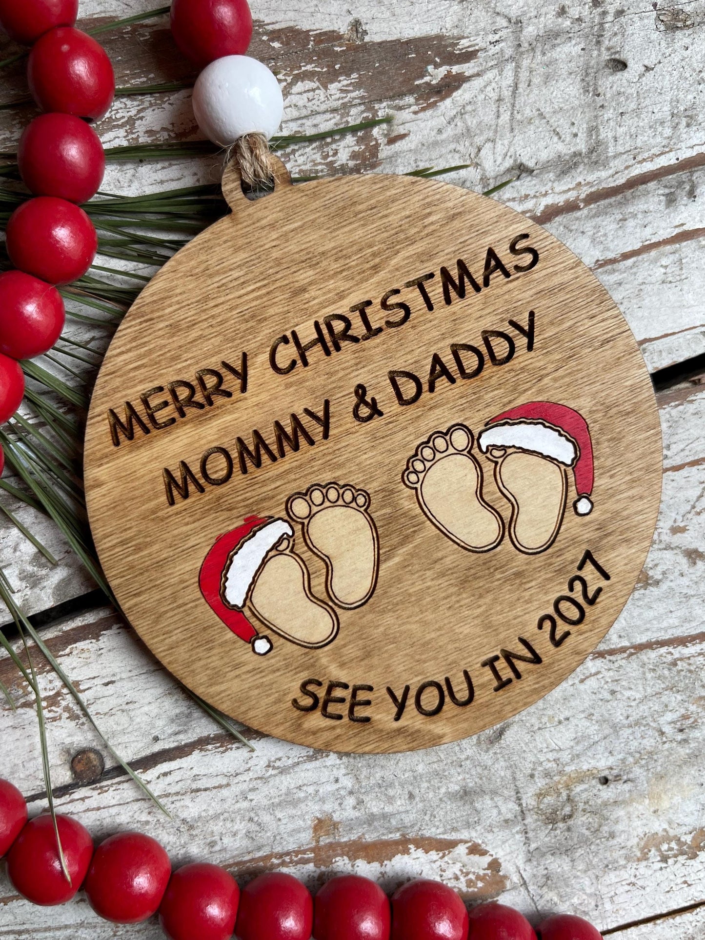 Merry Christmas Mommy and Daddy See You in 2027 Christmas Tree Ornament | Pregnancy Gift for Expecting Parents | Baby Shower Twins