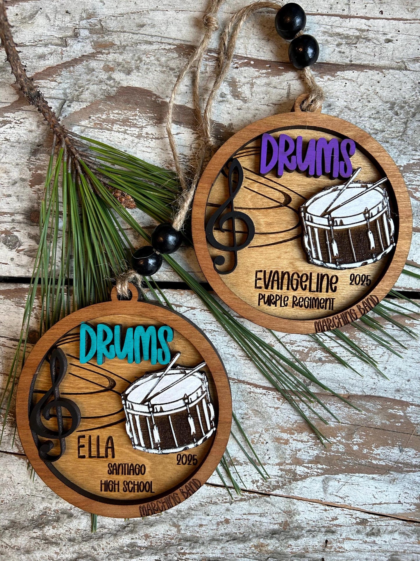 Personalized Drums Marching Band Christmas Tree Ornament | Quints | Bassline | Snare Drum Custom Band Gift | Gift for Band Director