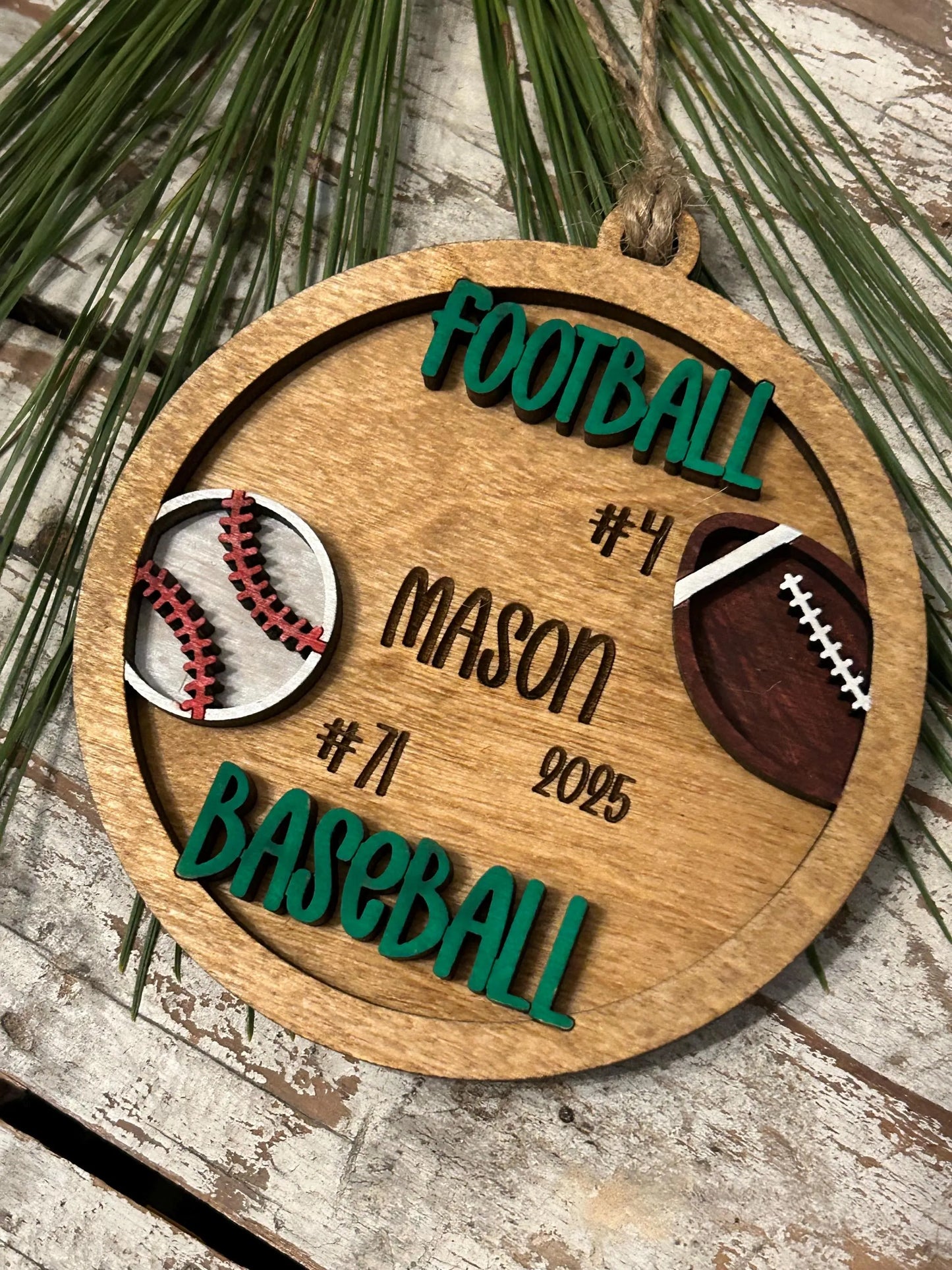 Personalized Baseball Football Player Christmas Tree Ornament | Gift for Multi Sport High School Athlete| Senior Baseball Football 2 Sport
