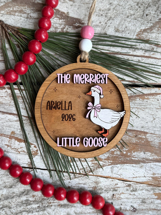 The Merriest Little Goose Personalized Baby’s First Christmas Ornament | New Baby Ornament | Newborn Keepsake | Silly Goose