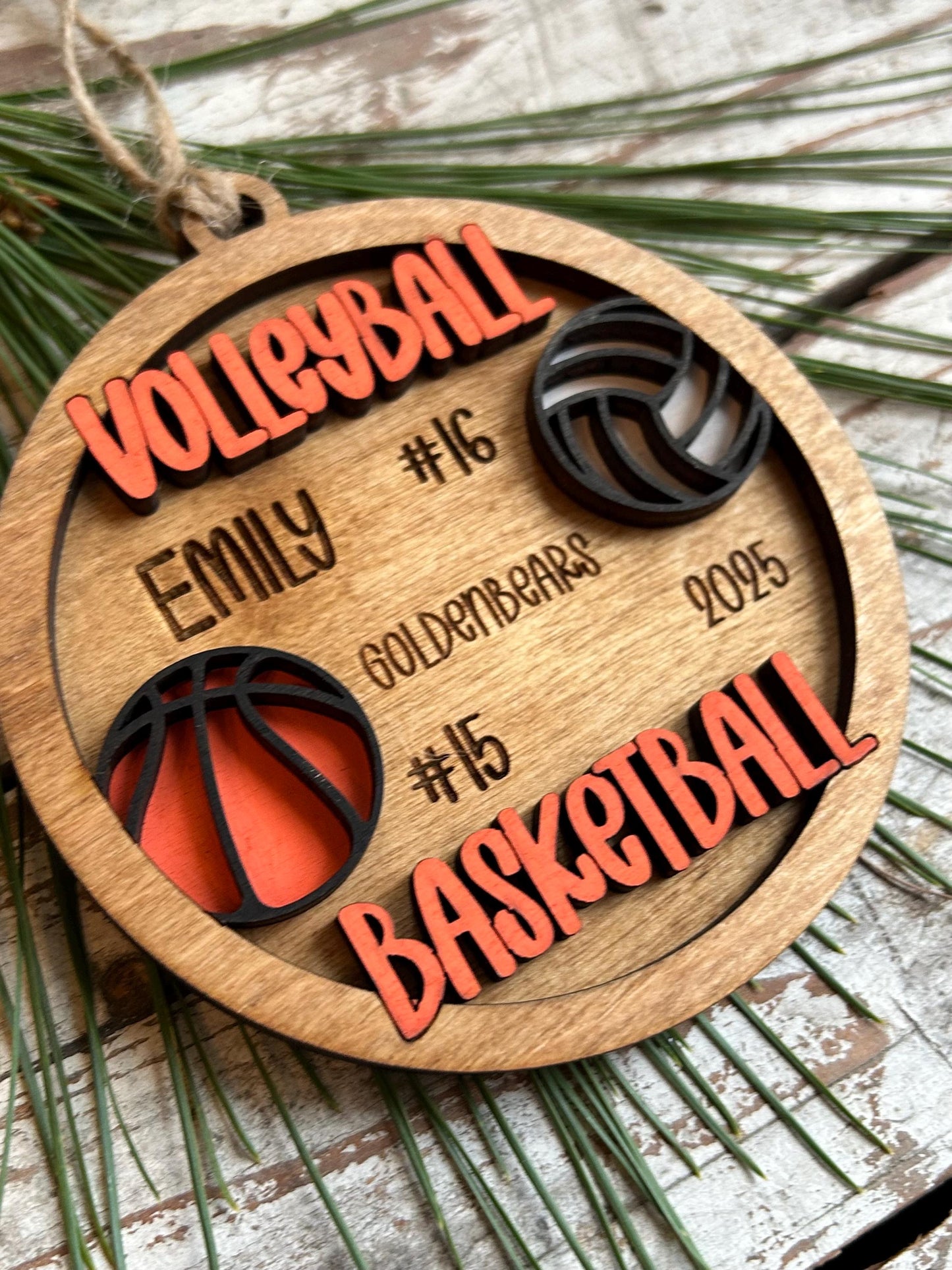 Personalized Multi Sport Volleyball Basketball Player Christmas Tree Ornament | Gift for High School Team | Custom Coach | Senior 2 Sports