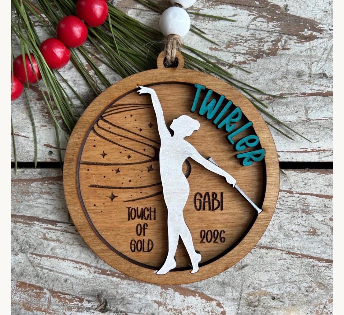 Personalized Baton Twirler Christmas Tree Ornament | Custom College High School Feature Twirler Girl Boy Majorette Team