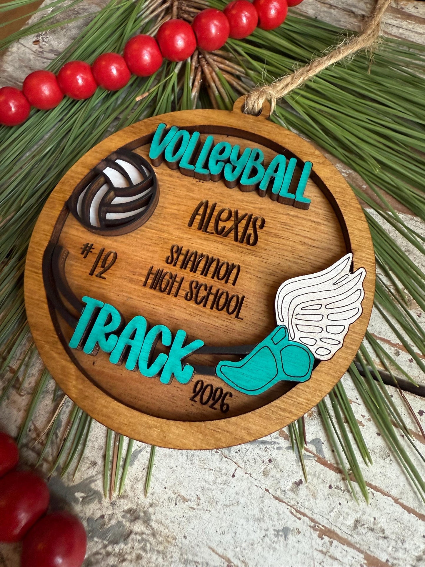 Personalized Multi Sport Volleyball Track Player Christmas Tree Ornament | Gift for High School Team | Custom Coach | Senior 2 Sports
