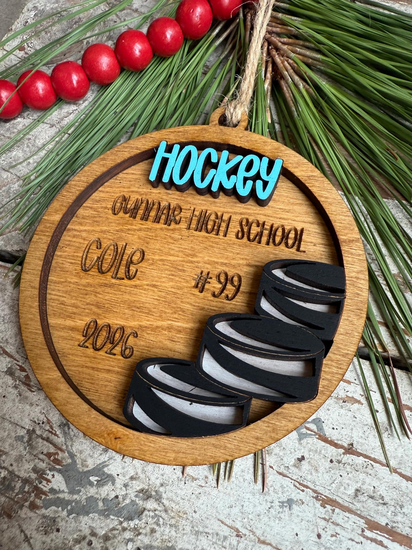 Personalized Hockey Puck Christmas Tree Ornament | Gift for High School Hockey Team | Custom Hockey Player Ornament | Senior Hockey Gift