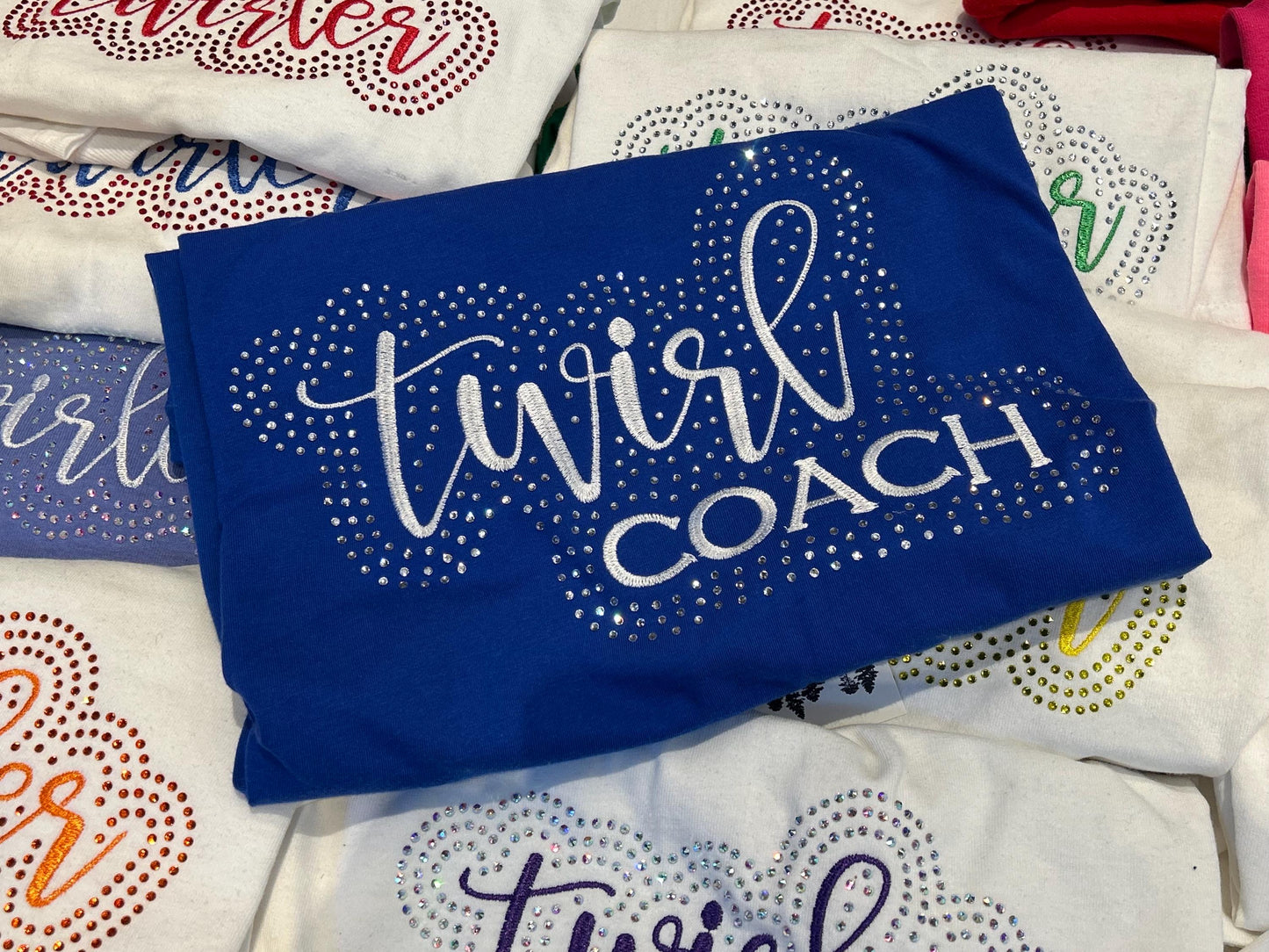 Twirl Coach Rhinestone and Embroidered Sweatshirt | Majorette or Feature Twirler Teacher Bling Apparel | Baton Twirler Coach
