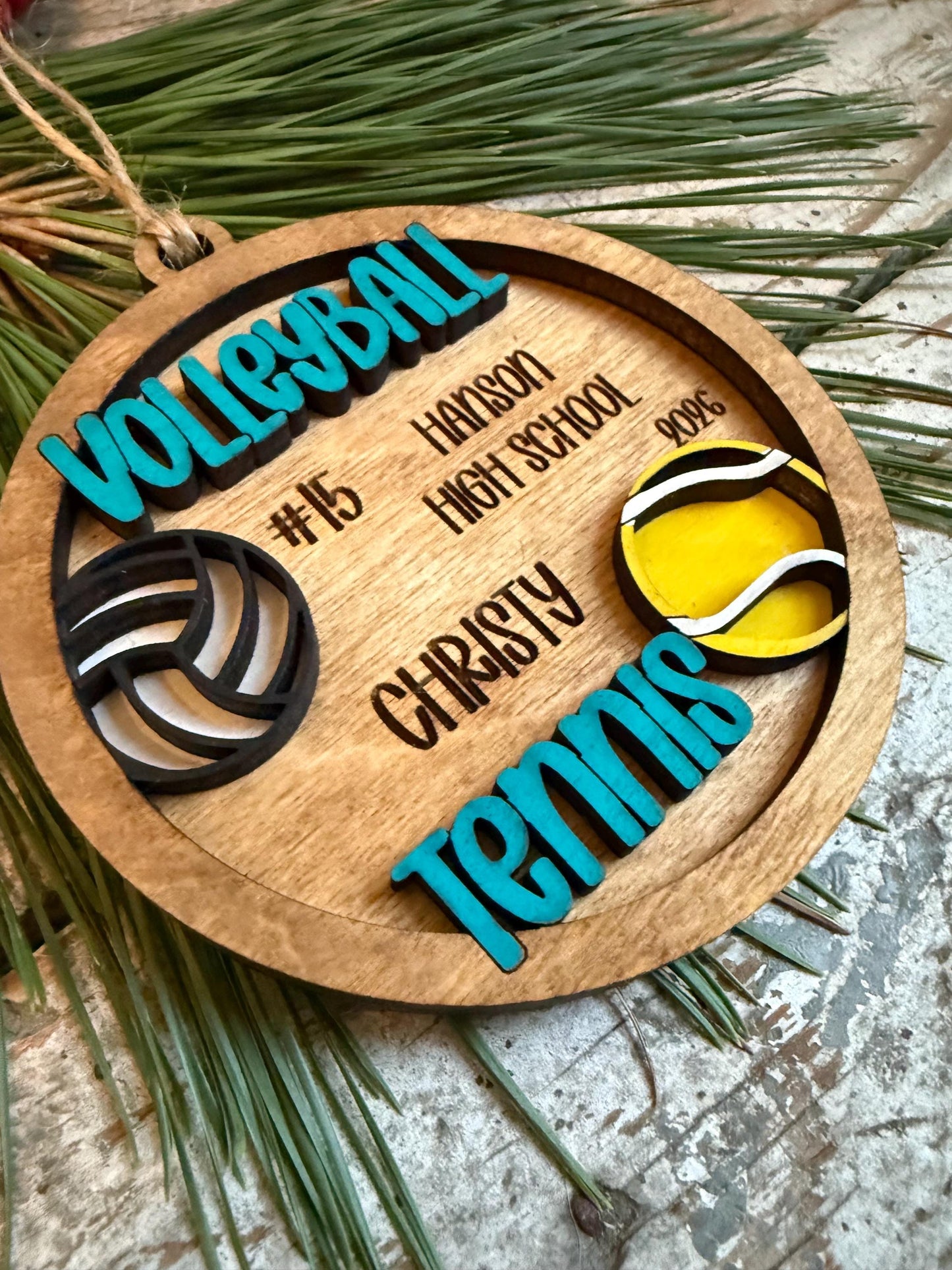 Personalized Multi Sport Volleyball Tennis Player Christmas Tree Ornament | Gift for High School Team | Custom Coach | Senior 2 Sports