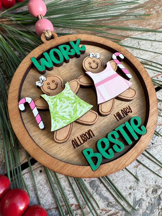 Work Besties Personalized Gingerbread Girls Christmas Tree Ornament | Best Friend Gift | Job Friendship