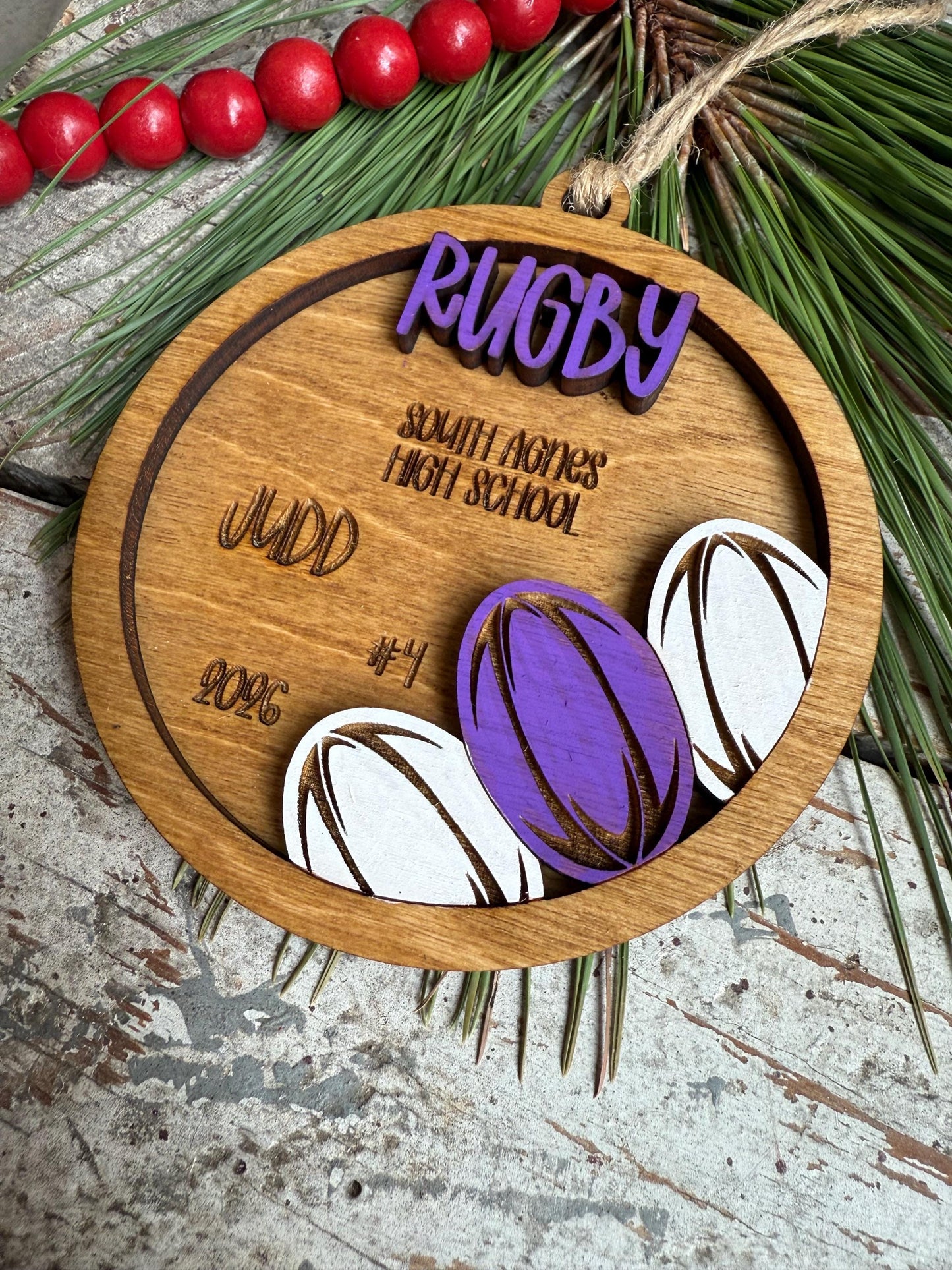 Personalized Rugby Player Christmas Tree Ornament | Gift for High School Rugby Team | Custom Rugby Ornament | Senior Rugby Gift