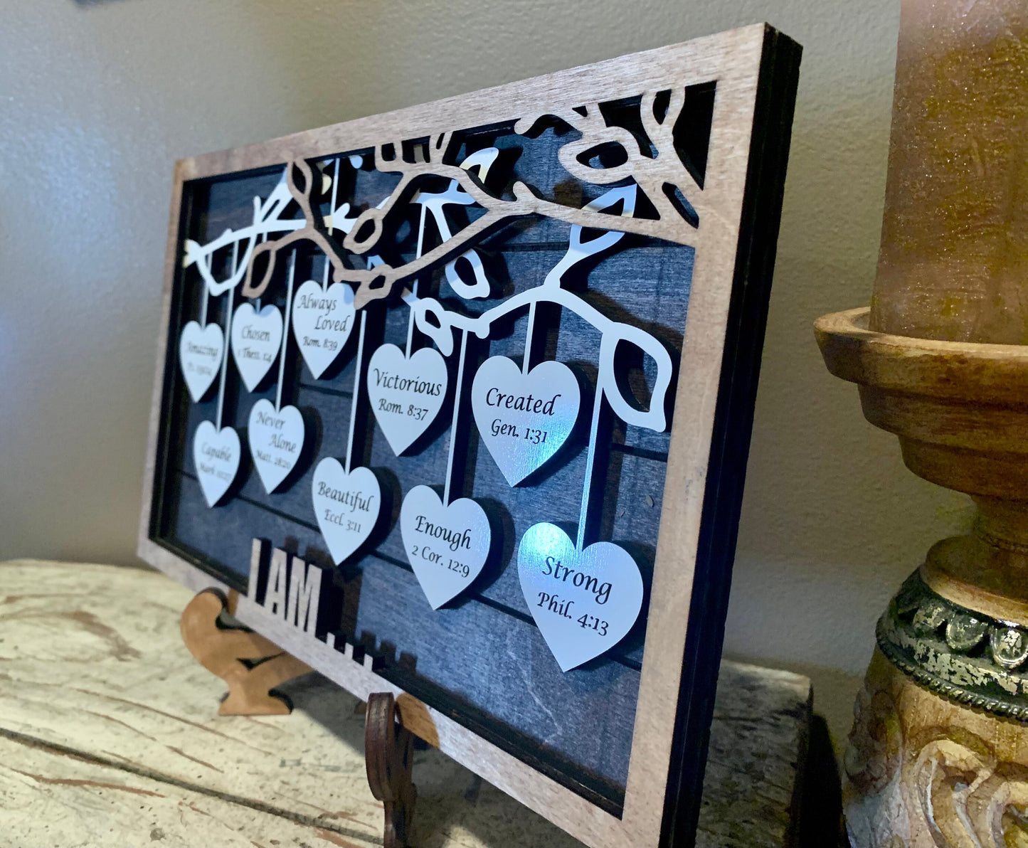 Religious Positive Affirmations Hanging Hearts Sign, I am… Amazing, Capable, Chosen.. with bible verses Mother’s Day | Graduation gift.
