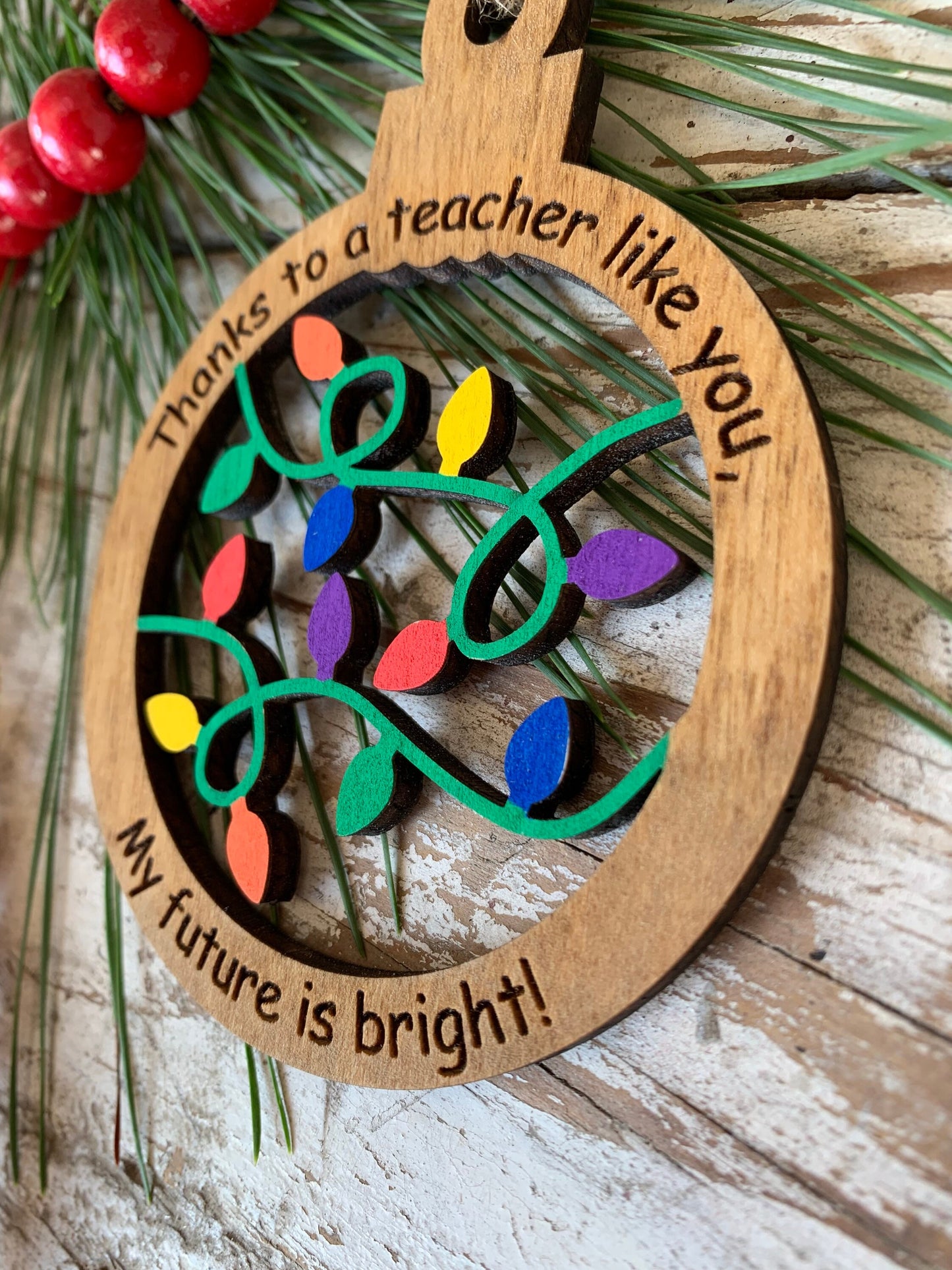 Teacher Christmas Tree Ornament | School Teacher Gift | Teacher Thank You Gift | Thanks to a Teacher Like You My Future is Bright