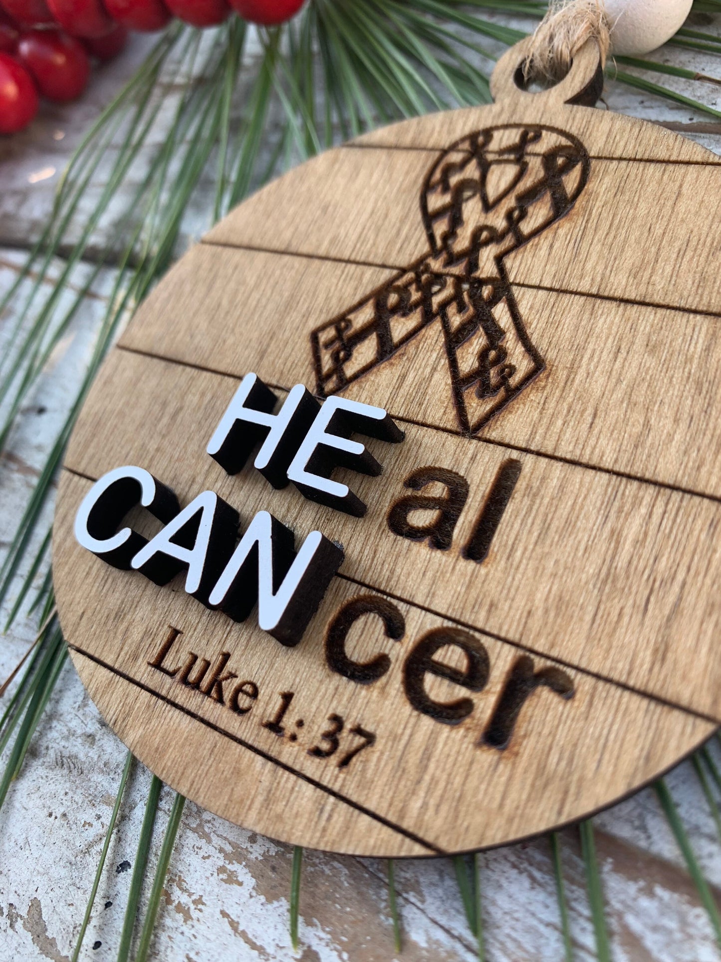He Can Heal Cancer Luke 1:37 Religious Christmas Tree ornament | Hope Ornament | Gift for Cancer Patient | Beat Cancer | Cancer Survivor