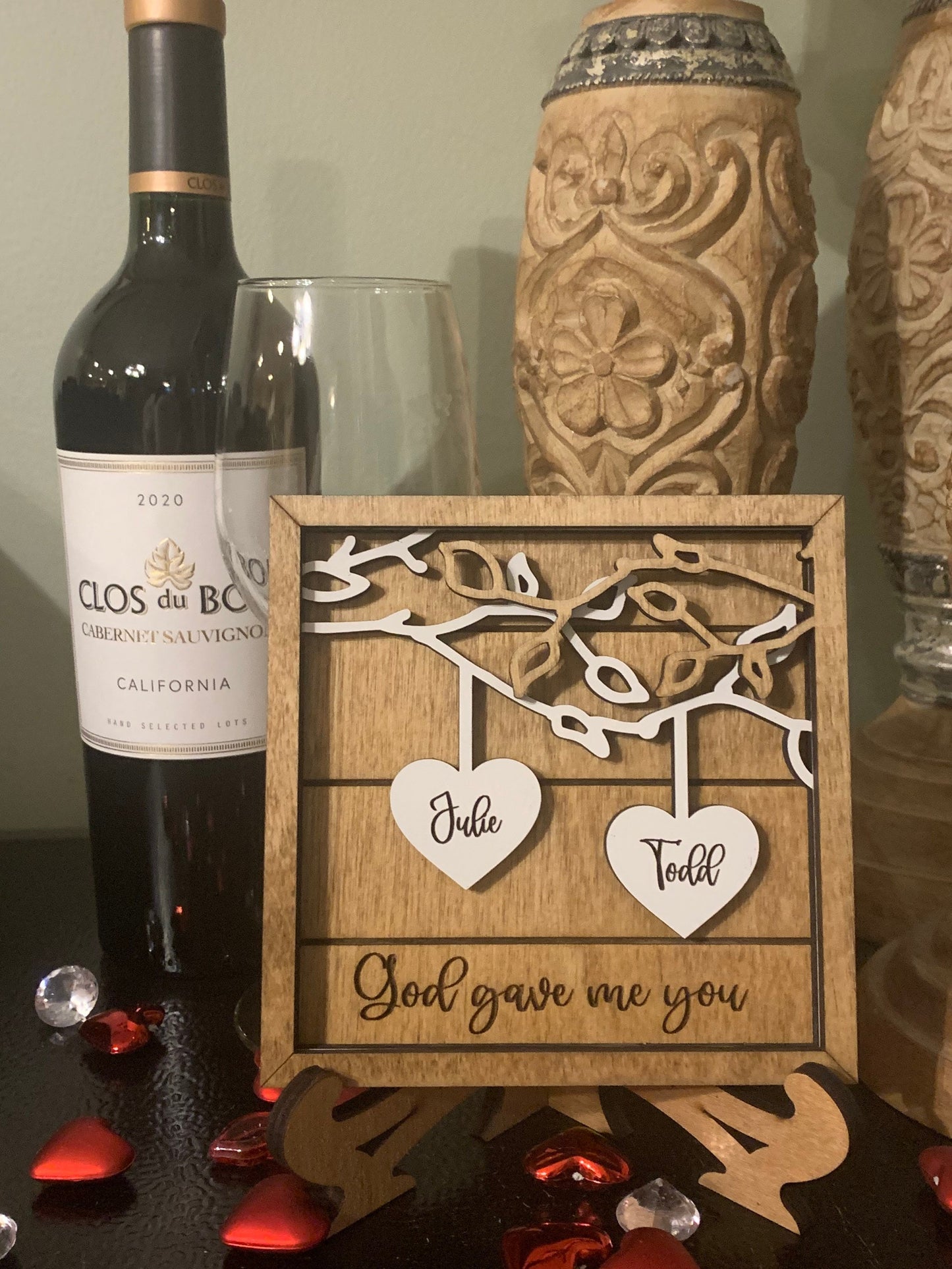 Personalized Couples Wood Sign | Personalized Wedding Gift | Anniversary Gift | Hanging Hearts Sign | Couples Name Sign