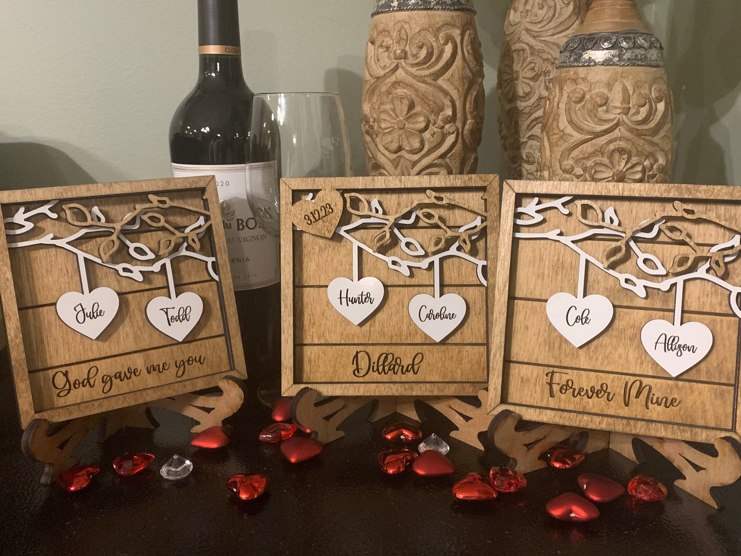 Personalized Couples Wood Sign | Personalized Wedding Gift | Anniversary Gift | Hanging Hearts Sign | Couples Name Sign