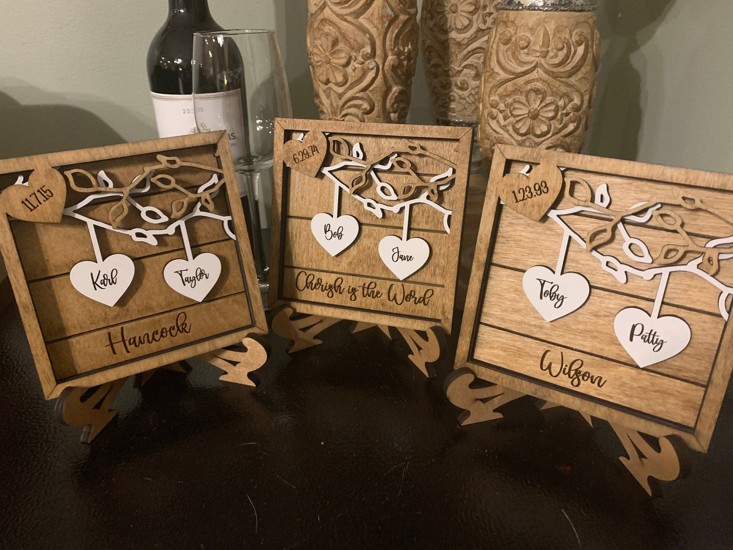 Personalized Couples Wood Sign | Personalized Wedding Gift | Anniversary Gift | Hanging Hearts Sign | Couples Name Sign