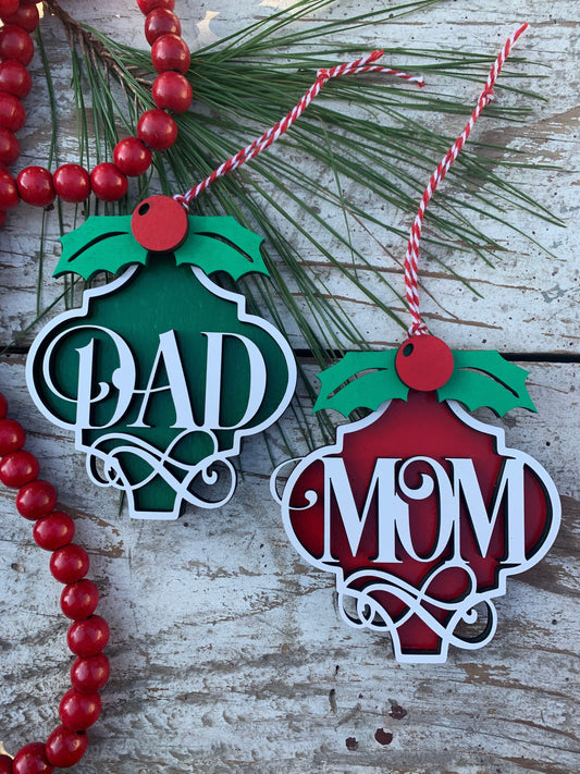 Mom or Dad Arabesque Christmas Tree keepsake Ornament | Gift Tag for Mom or Dad | Gift for New Mom | Gift for New Parents | Baby Shower Gift