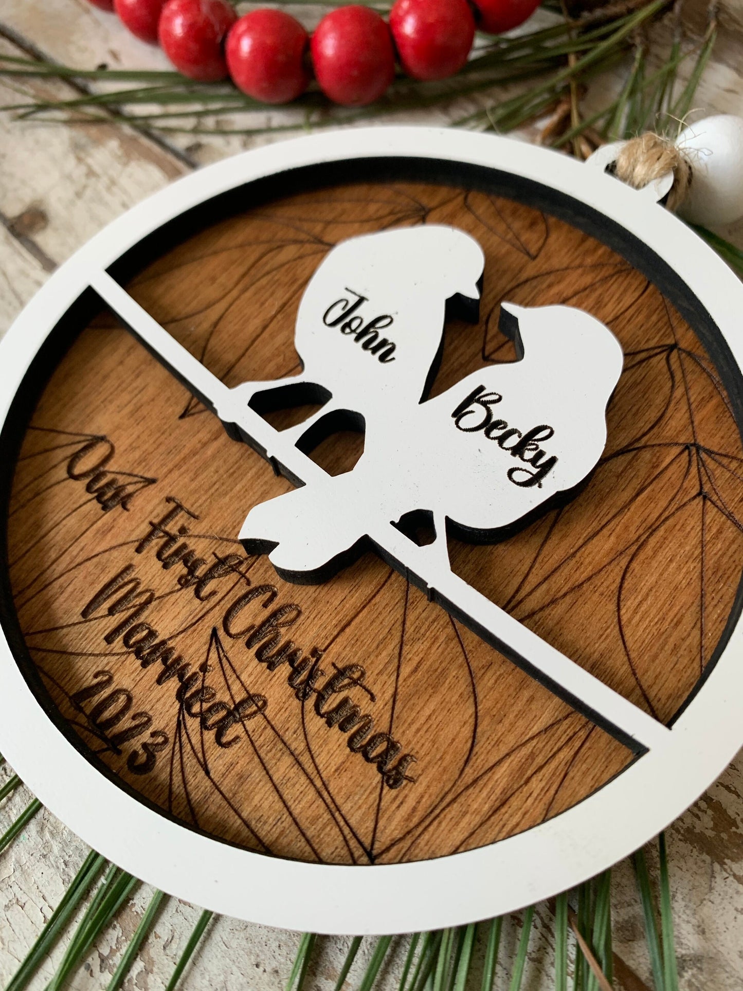 Personalized Love Birds Christmas Tree Ornament | Mr. and Mrs. Ornament | Wedding Gift | Gift for Newlyweds | Engagement Ornament | Our Nest