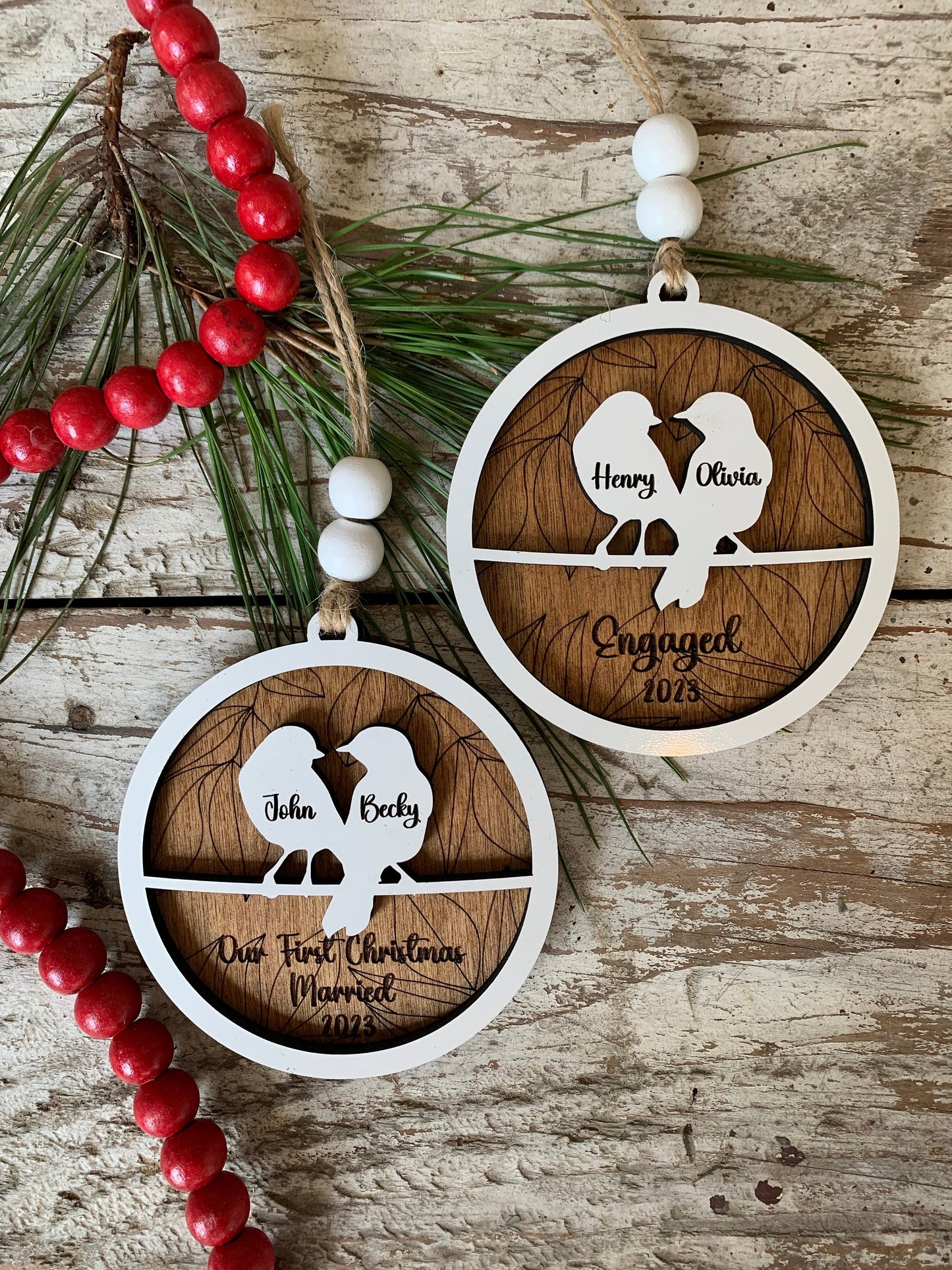 Personalized Love Birds Christmas Tree Ornament | Mr. and Mrs. Ornament | Wedding Gift | Gift for Newlyweds | Engagement Ornament | Our Nest