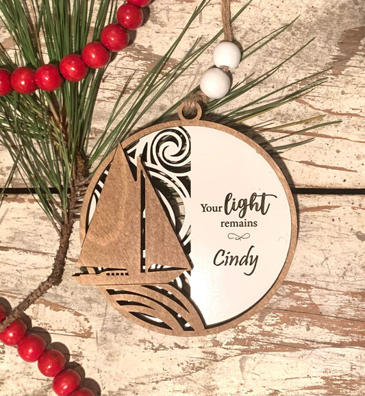 Personalized Memorial Sailboat Christmas Tree Ornament | Sympathy Gift | Loved One Memorial | Remembrance Ornament | In Loving Memory