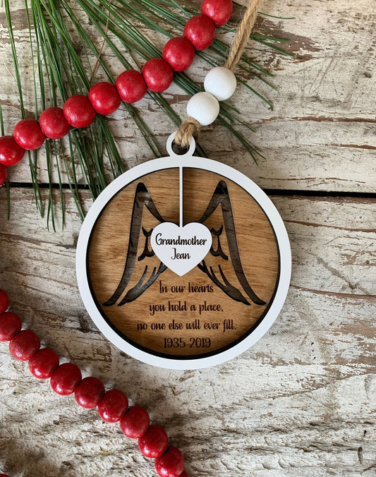 Personalized Angel Wings and Hanging Heart Memorial Christmas Tree Ornament | Sympathy Ornament | Loved One Memorial | Remembrance Ornament