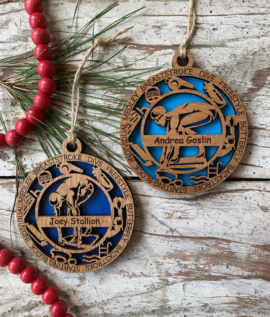 Personalized Swim Christmas Tree Ornament | Gift for High School Swimmer | Custom Boy or Girl Swimming Ornament | Swim Team Coach Gift