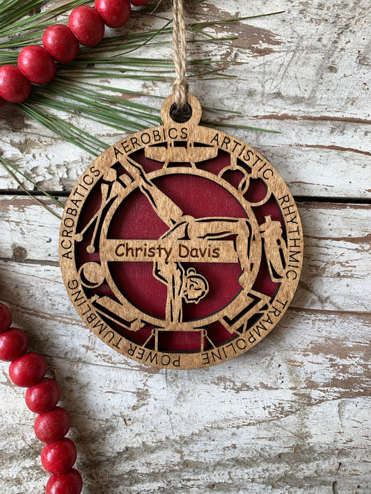 Personalized Gymnastics Christmas Tree Ornament | Gift for Gymnastics Team | Custom Gymnast Ornament | Gymnast Gift | Floor | Vault | Beam