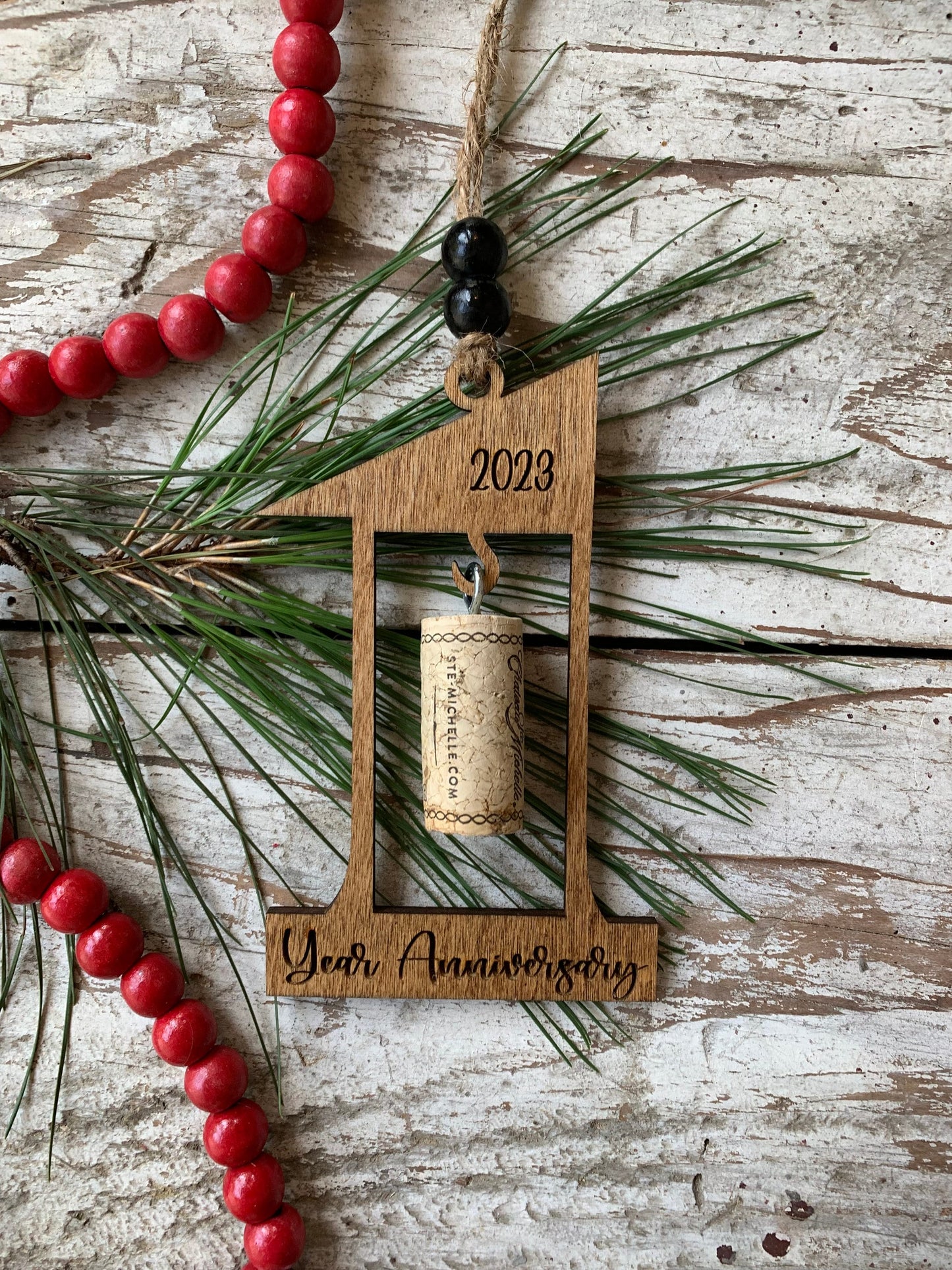 2024 1st Wedding Anniversary Wine Cork Keepsake Christmas Tree Ornament- Cork not included | First Anniversary Gift | Gift for Newlyweds