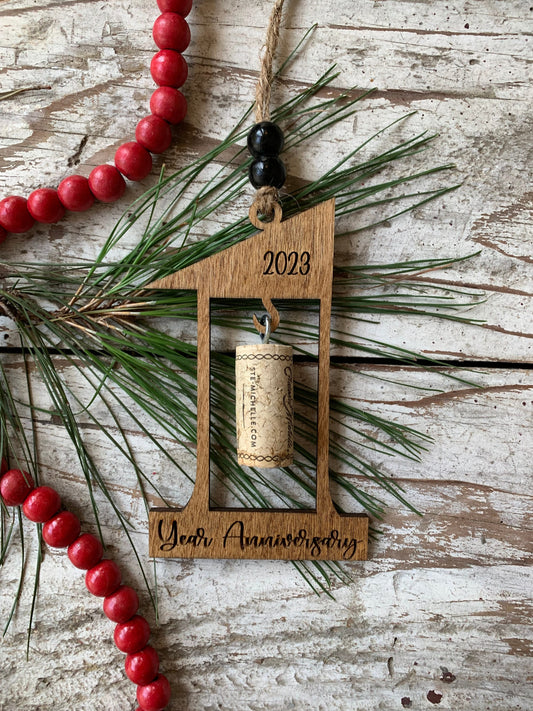 2025 1st Wedding Anniversary Wine Cork Keepsake Christmas Tree Ornament- Cork not included | First Anniversary Gift | Gift for Newlyweds