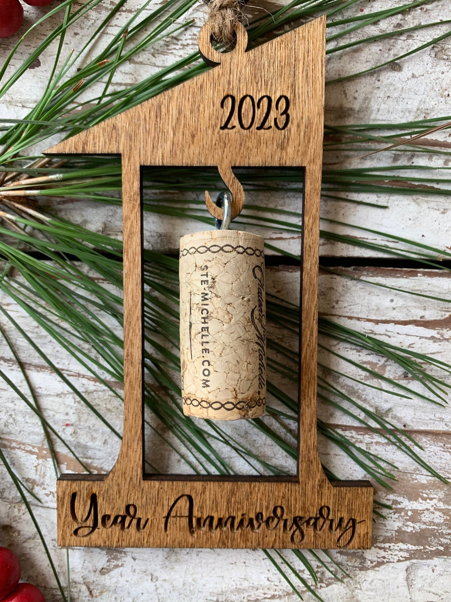 2024 1st Wedding Anniversary Wine Cork Keepsake Christmas Tree Ornament- Cork not included | First Anniversary Gift | Gift for Newlyweds