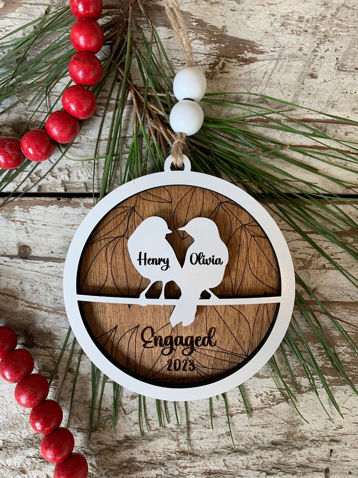 Personalized Love Birds Christmas Tree Ornament | Mr. and Mrs. Ornament | Wedding Gift | Gift for Newlyweds | Engagement Ornament | Our Nest