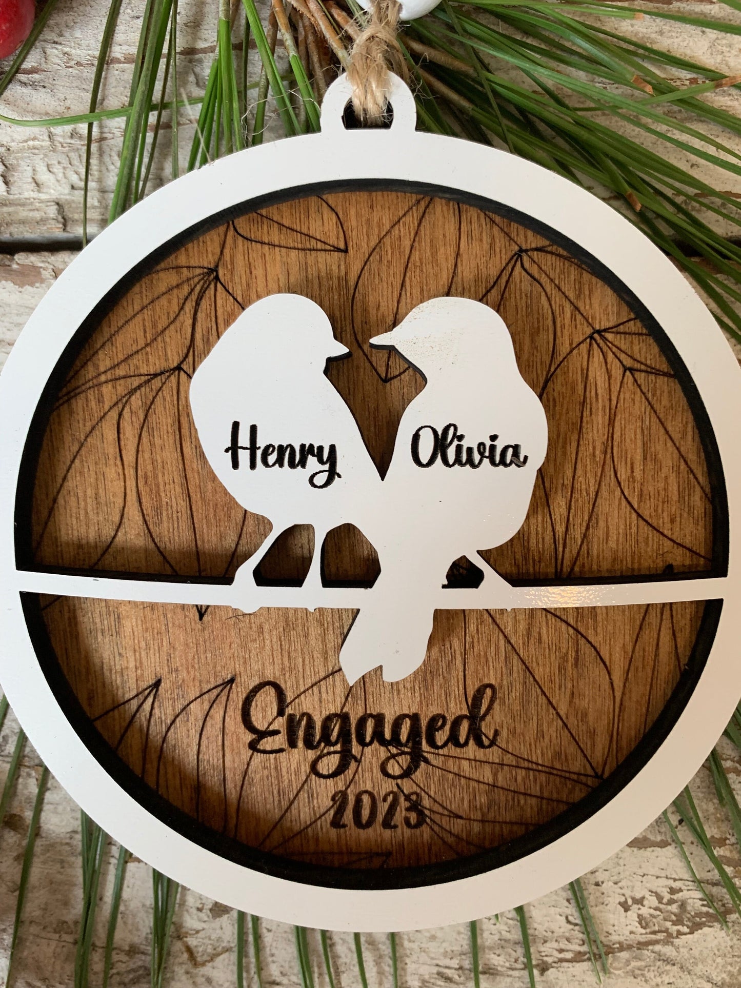 Personalized Love Birds Christmas Tree Ornament | Mr. and Mrs. Ornament | Wedding Gift | Gift for Newlyweds | Engagement Ornament | Our Nest