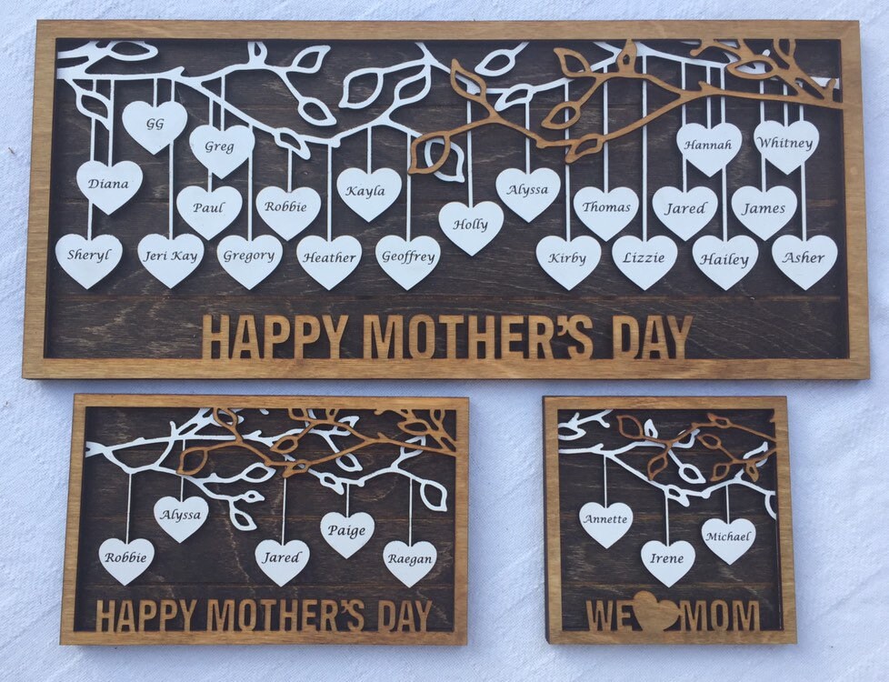 Personalized Family Tree Hanging Hearts Sign | Mothers Day gift | Grandkids Names Sign | Custom Wedding Gift | Gift for Grandma and Mom