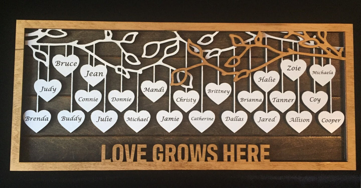 Personalized Family Tree Hanging Hearts Sign | Mothers Day gift | Grandkids Names Sign | Custom Wedding Gift | Gift for Grandma and Mom