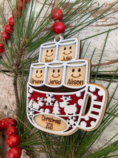 Personalized Hot Cocoa Family Christmas Tree Ornament | Hot Chocolate Marshmallow Family Ornament | Family Christmas Ornament | Family Gift