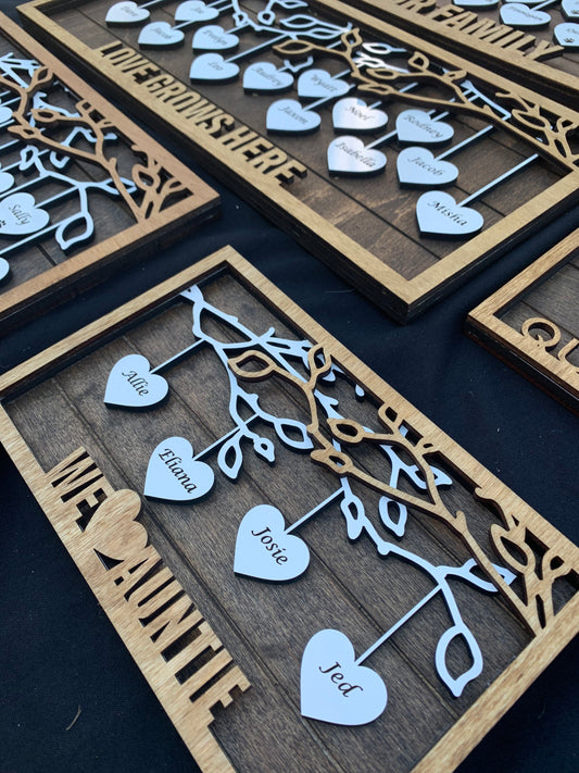 Personalized Family Tree Hanging Hearts Sign | Mothers Day gift | Grandkids Names Sign | Custom Wedding Gift | Gift for Grandma and Mom