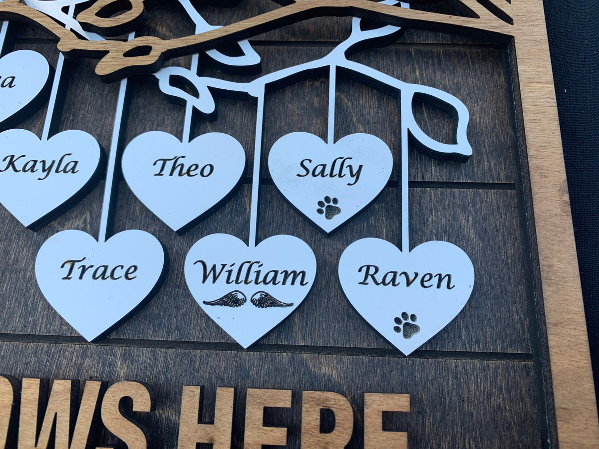 Personalized Family Tree Hanging Hearts Sign | Mothers Day gift | Grandkids Names Sign | Custom Wedding Gift | Gift for Grandma and Mom