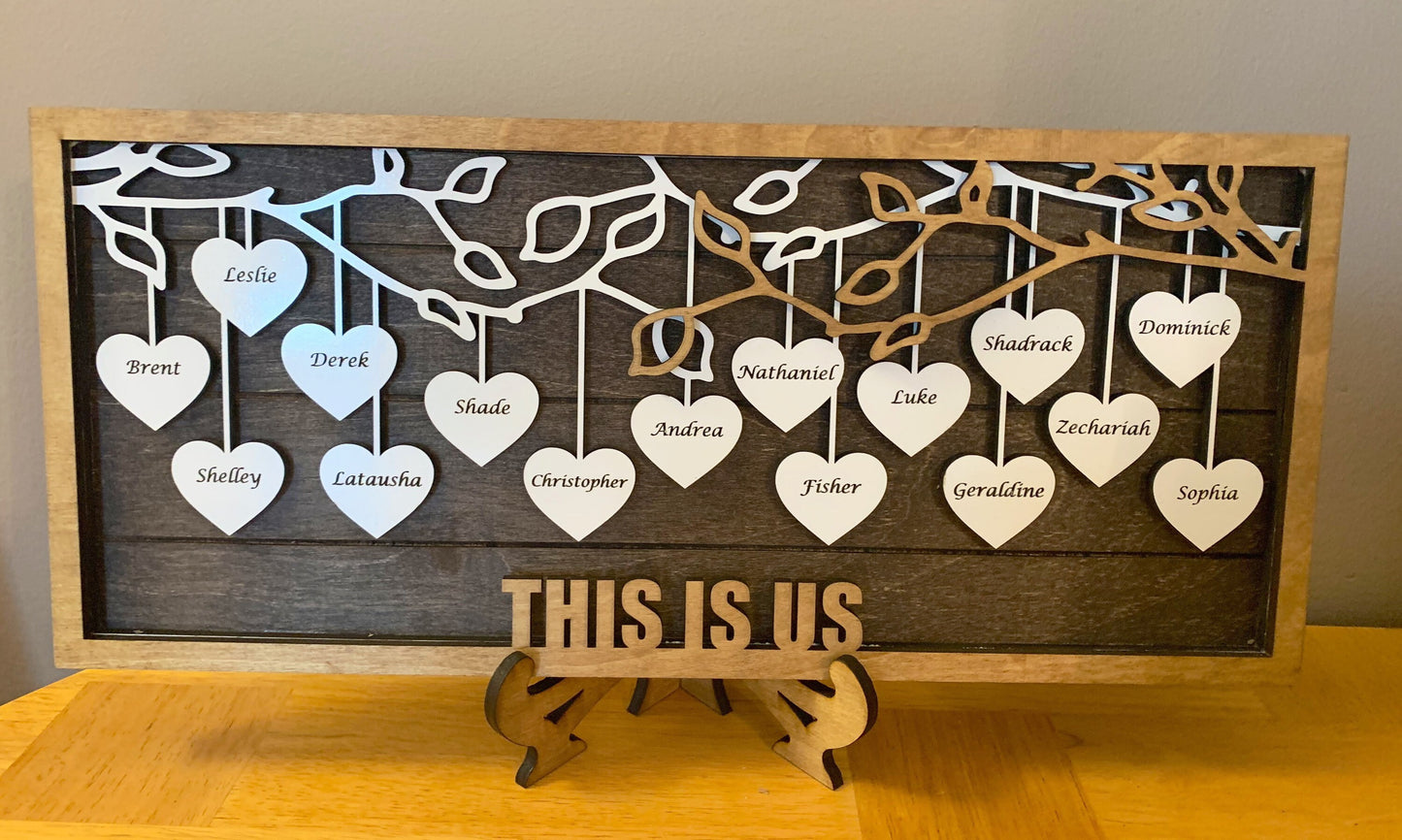 Personalized Family Tree Hanging Hearts Sign | Mothers Day gift | Grandkids Names Sign | Custom Wedding Gift | Gift for Grandma and Mom