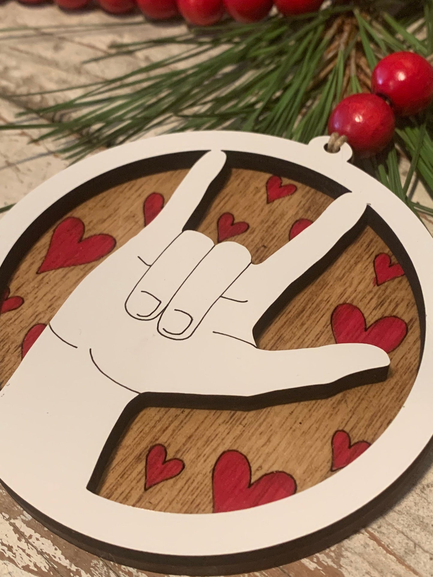 American Sign Language ASL I Love You Christmas Tree Ornament | Gift for hearing Impaired | Hand Sign Language Ornament