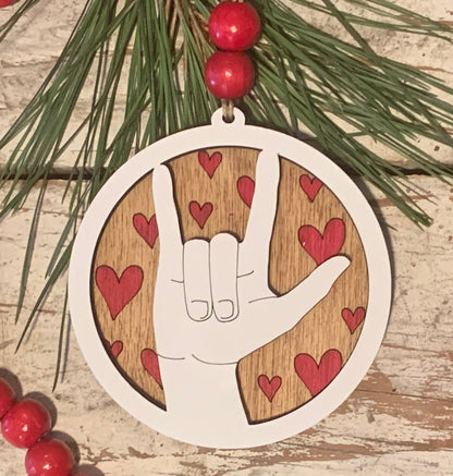 American Sign Language ASL I Love You Christmas Tree Ornament | Gift for hearing Impaired | Hand Sign Language Ornament