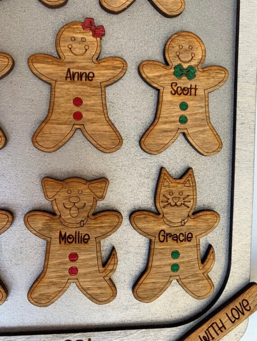 Gingerbread Family on Cookie Sheet Christmas Tree Ornament | Cat and Dog Pets Keepsake