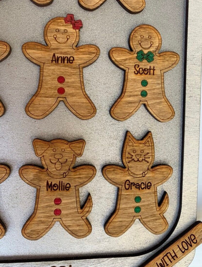 Gingerbread Family on Cookie Sheet Christmas Tree Ornament | Cat and Dog Pets Keepsake